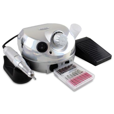 LIXADEIRA MOTOR PORQUINHO 45000 RPM BIVOLT COM PEDAL CROMADO - NAIL DRILL + KIT 6 BROCAS E 6 LIXAS